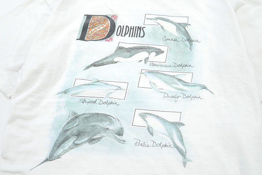 90'S BANANA REPUBLIC ''DOLPHINS'' POCKET T SHIRT WHITE (APPROX.LARGE)