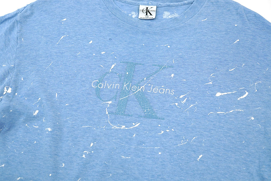 90'S CALVIN KLEIN JEANS PAINT！ LOGO PRINT T SHIRT (SIZE.SMALL/MEDIUM) MADE IN USA 
