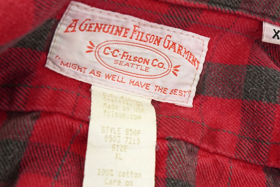 FILSON RED X BLK 100%COTTON PLAID CHECK L/S SHIRT (SIZE. X LARGE) MADE IN USA