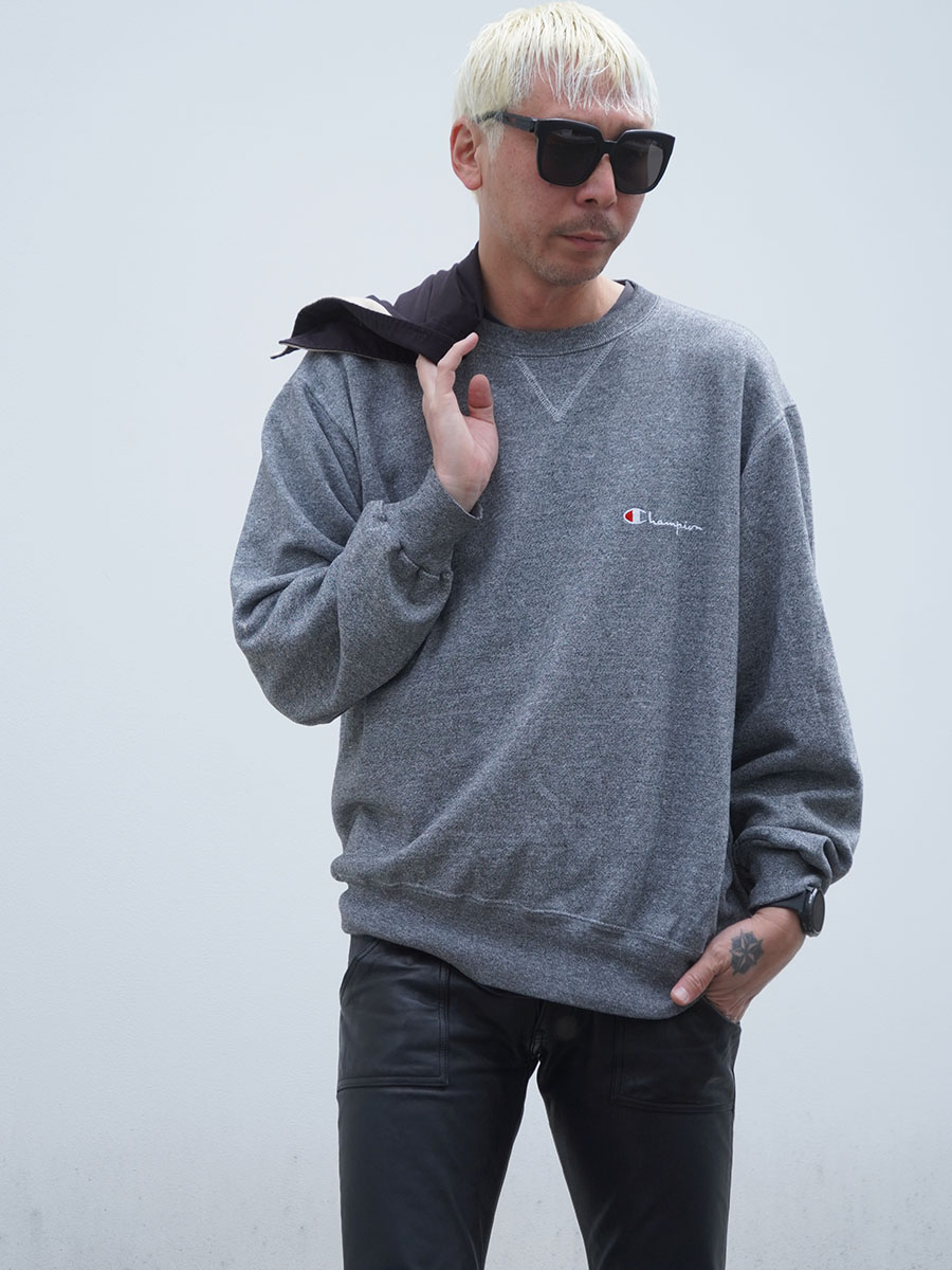 90'S CHAMPION FRONT V SCRIPT LOGO SWEAT SHIRT SALT&PEPPER (SIZE. X LARGE)