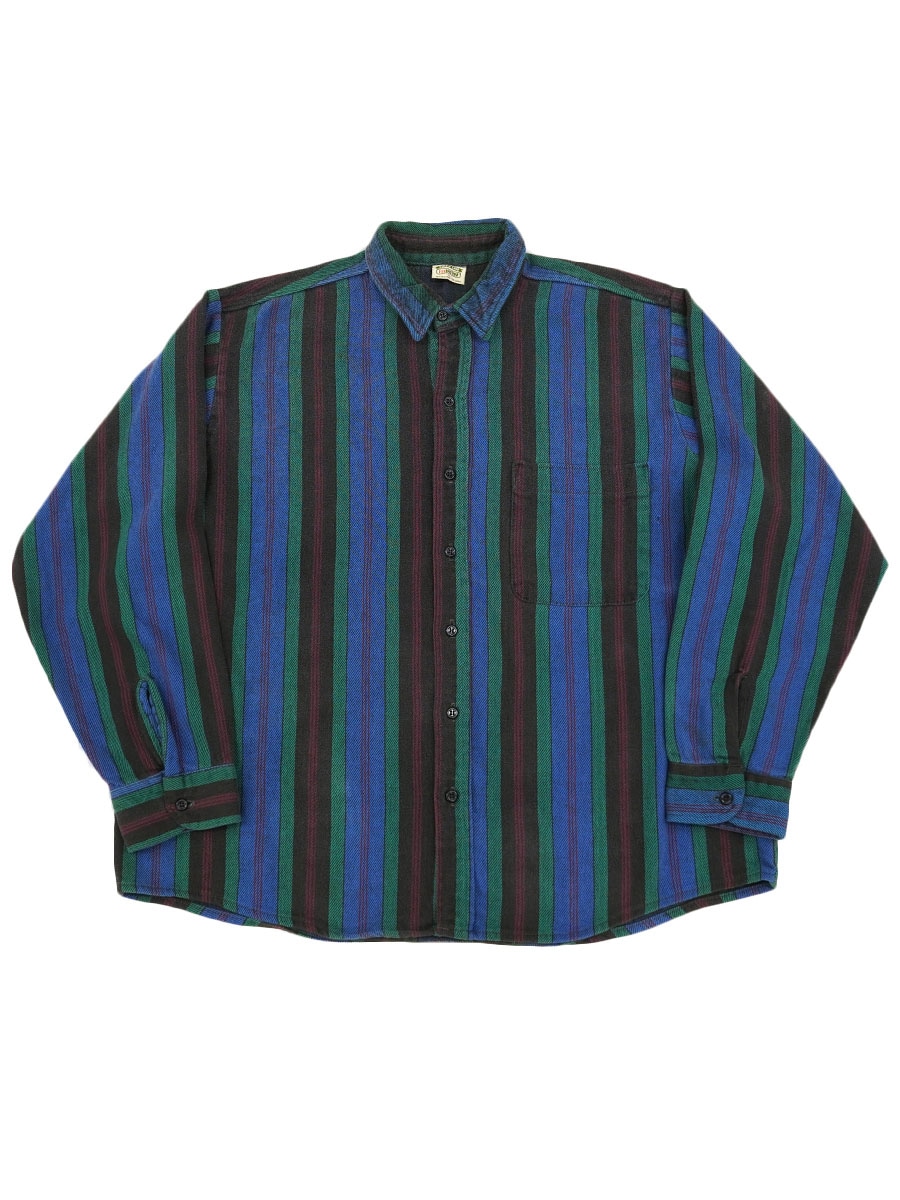 80's～ FIVEBROTHER ストライプ柄 フランネルシャツ 表記(XL)