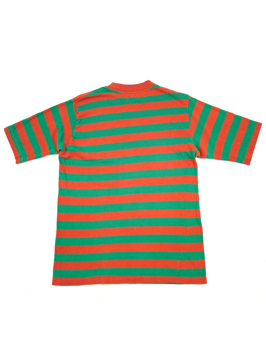 70's レンガ×グリーン 100%コットン ボーダーTシャツ 実寸(S位)