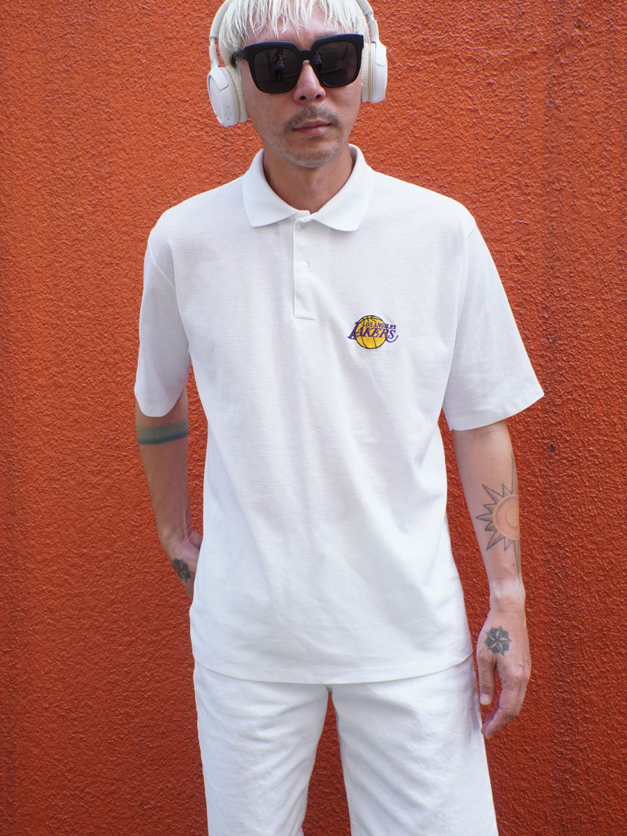 80's LOGO 7, INC. ''LOS ANGELES LAKERS'' 刺繍ロゴ ポロシャツ 表記(XL) USA製