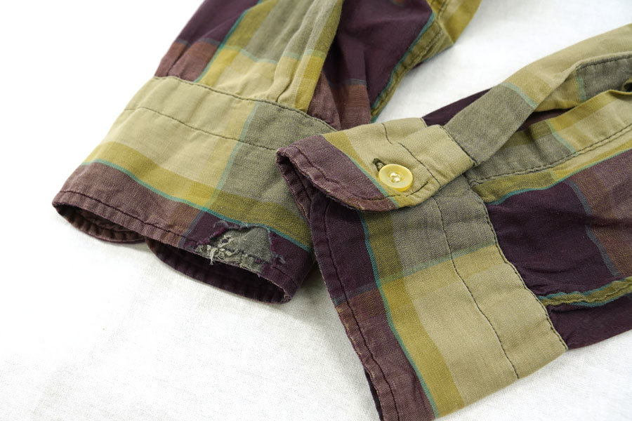 60's Lindberq 3点留め トーンオントーンチェック ボタンダウンシャツ 実寸(M位)