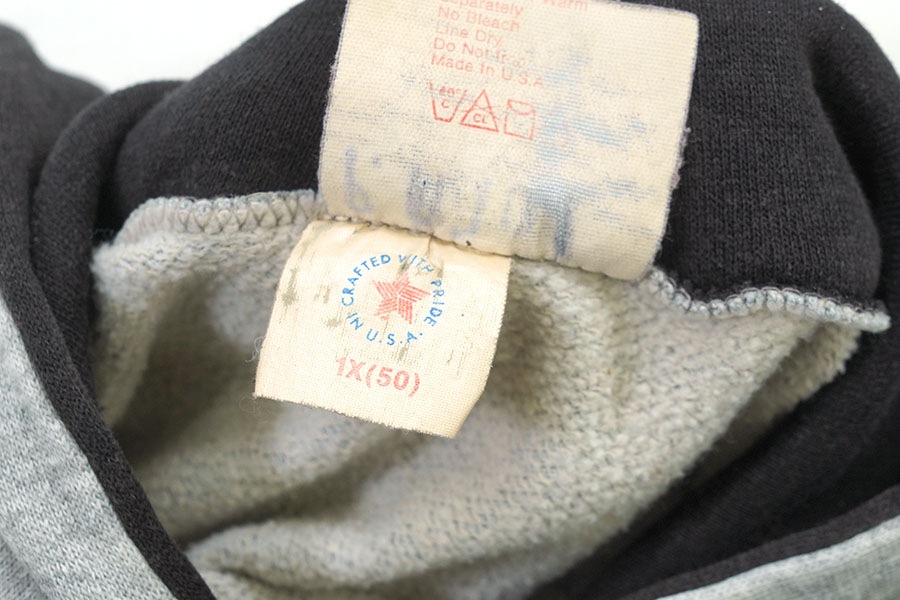 80'S～ RED STONE 2TONE HOODED SWEAT SHIRT GREY×BLACK (SIZE.50) MADE IN USA