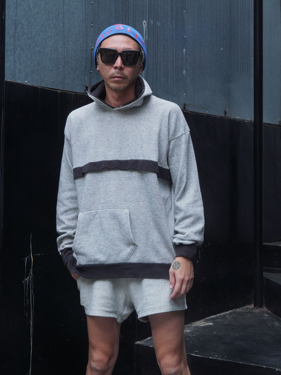 80'S～ RED STONE 2TONE HOODED SWEAT SHIRT GREY×BLACK (SIZE.50) MADE IN USA