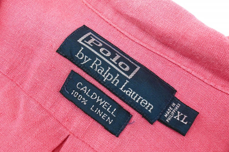 RALPH LAUREN CALDWELL 100% LINEN LOOP COLLAR S/S SHIRT PINK (SIZE. X LARGE)