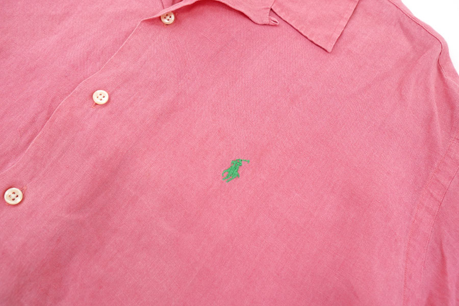 RALPH LAUREN CALDWELL 100% LINEN LOOP COLLAR S/S SHIRT PINK (SIZE. X LARGE)