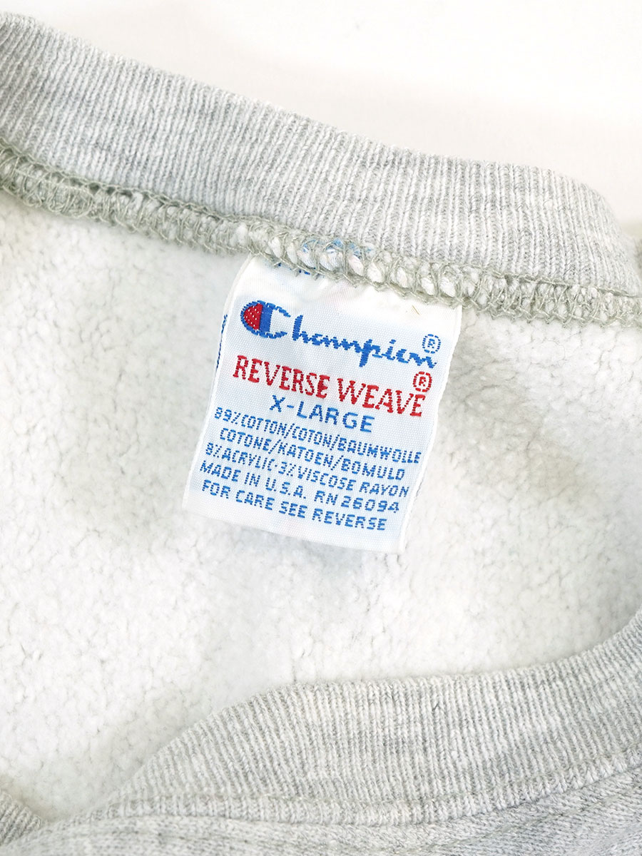 90's 刺繍タグ チャンピオンRW 無地 グレー 目なし 表記(XL) USA製