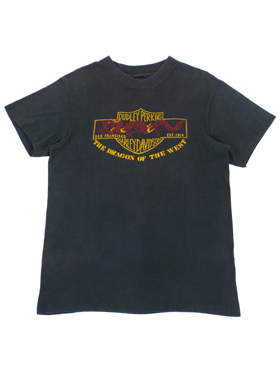 80's～ HARLEY-DAVIDSON ''THE DRAGON OF THE WEST'' Tシャツ ブラック 実寸(M位)