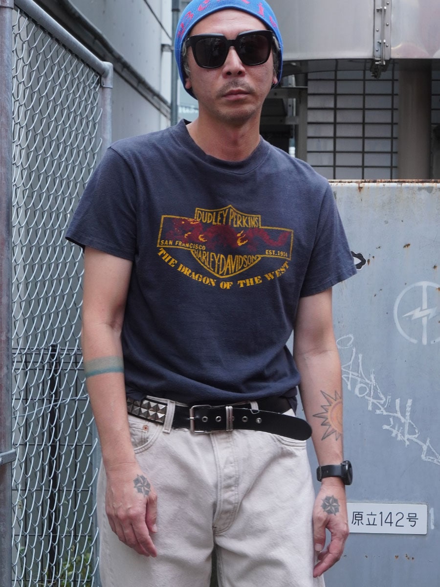 80's～ HARLEY-DAVIDSON ''THE DRAGON OF THE WEST'' Tシャツ ブラック 実寸(M位)