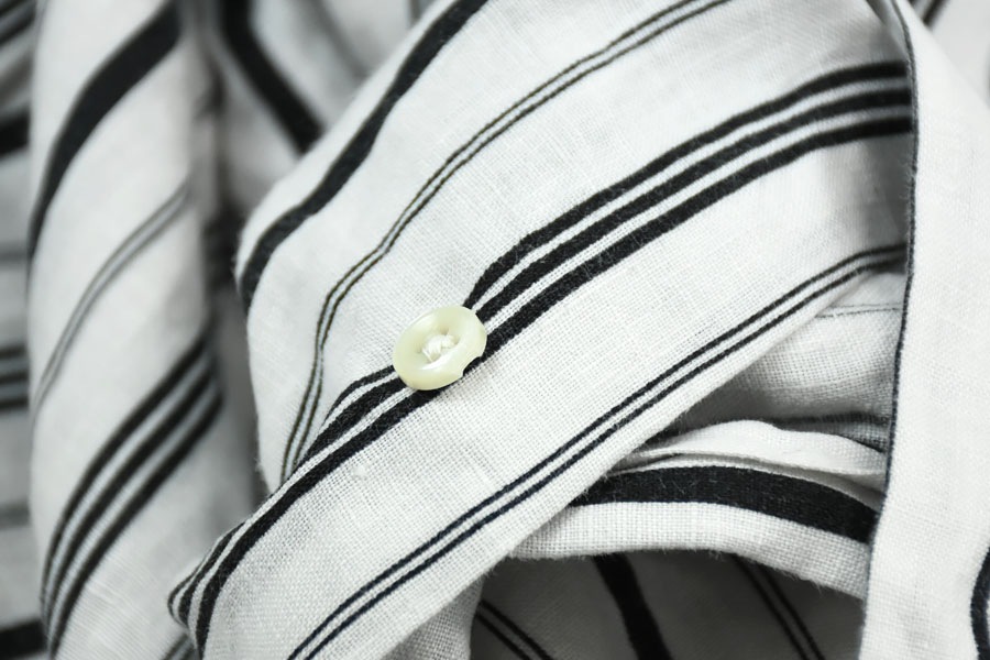 ラルフローレン 100%リネン 白黒ランダムストライプ ロングスリーブシャツ 表記(XL)