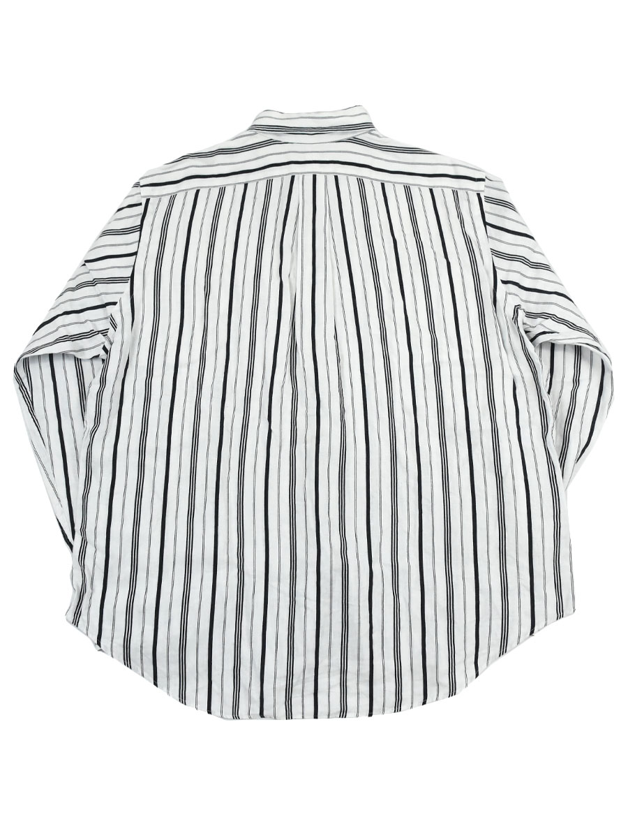 ラルフローレン 100%リネン 白黒ランダムストライプ ロングスリーブシャツ 表記(XL)