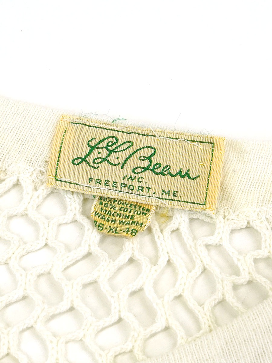 70's L.L.Bean 筆記体タグ メッシュTシャツ ホワイト 表記(XL)