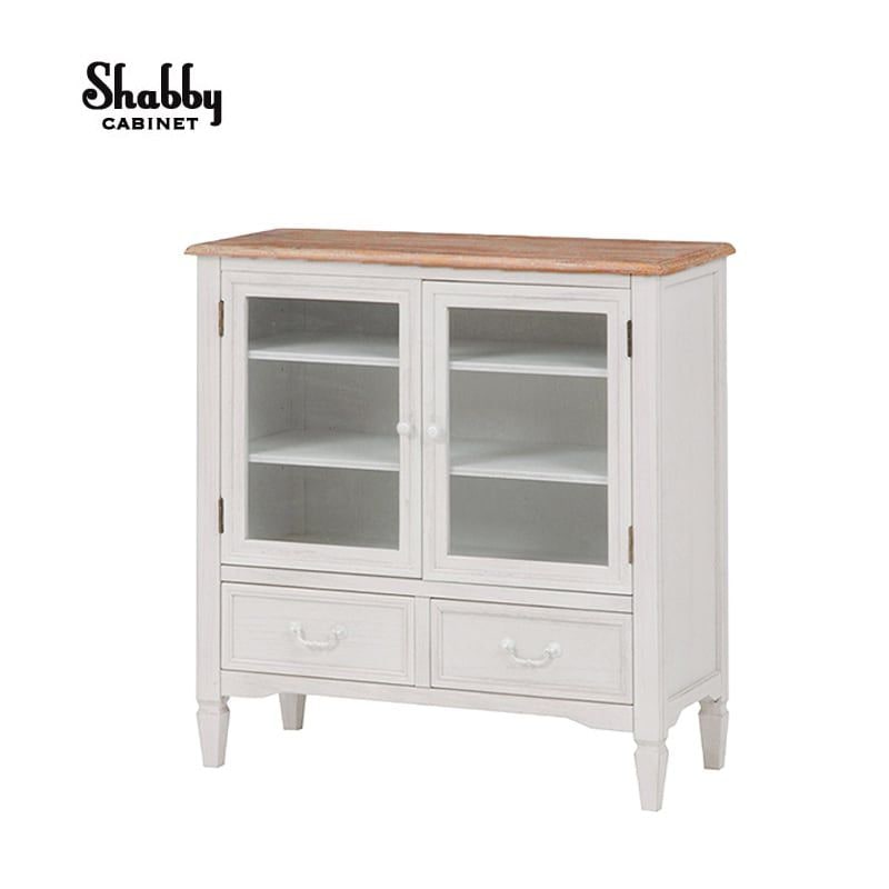 B company ガラス戸棚 白、シャビーシック風 アンティーク風 W4段