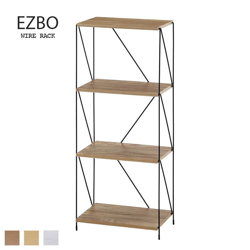 サイズ、デザインオーダー可！超ワイド4段ラック●ナチュラルブラウン無垢材受注製作 簡単組立てワイヤーラック4段 40cm幅