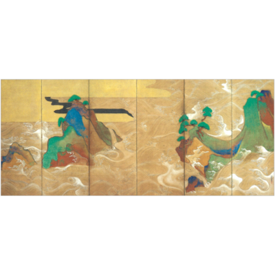 俵屋宗達/名月に杉図/山水図/金襴表装/掛軸☆宝船☆AD-49 長型はがき〈松島図（右隻）〉 俵屋宗達 BW-004京都便利堂