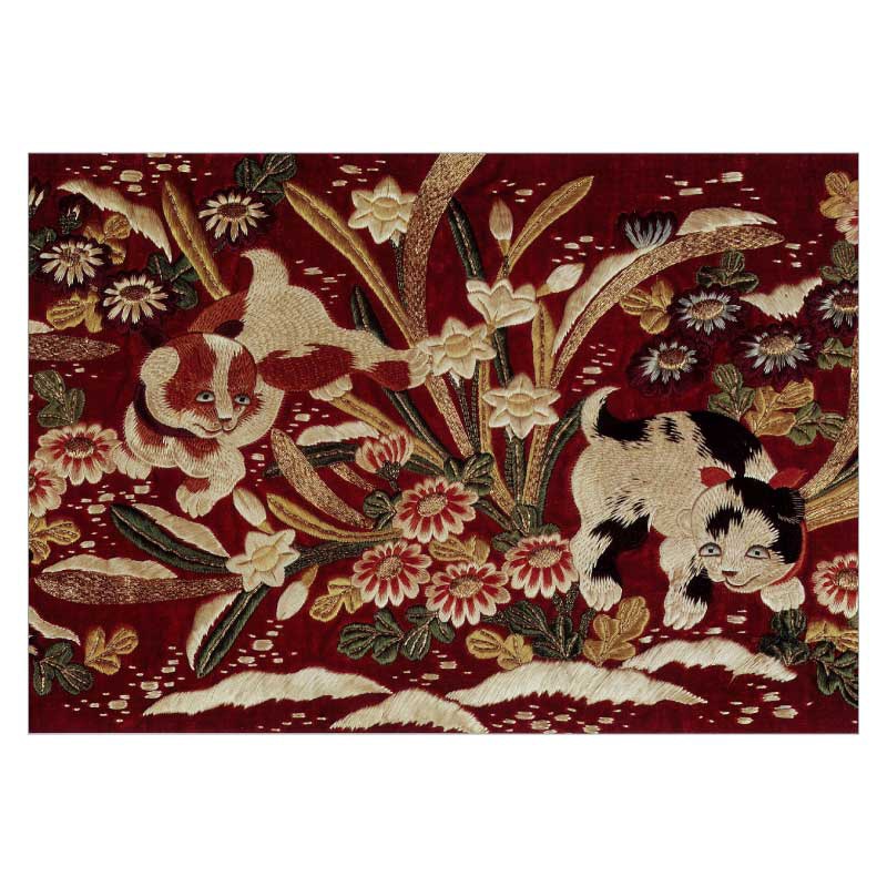絵はがき〈紅地狗児草花模様繍帯〉(部分) T-089京都便利堂
