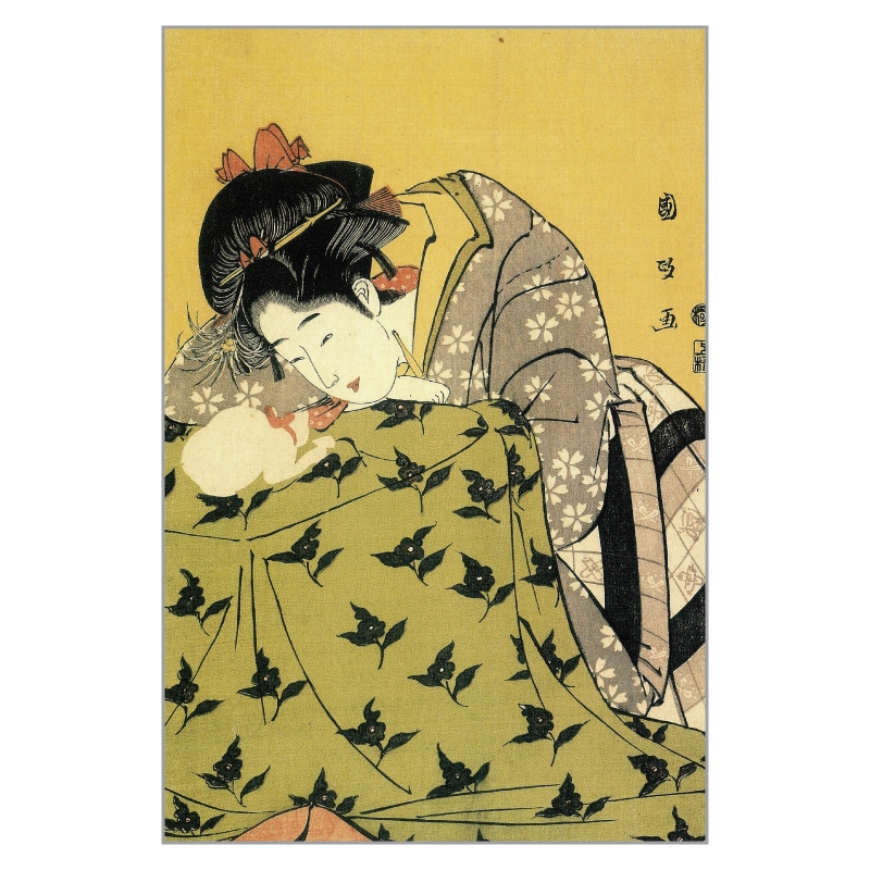 絵はがき〈重美 炬燵の娘と猫〉歌川国政 TB-004京都便利堂
