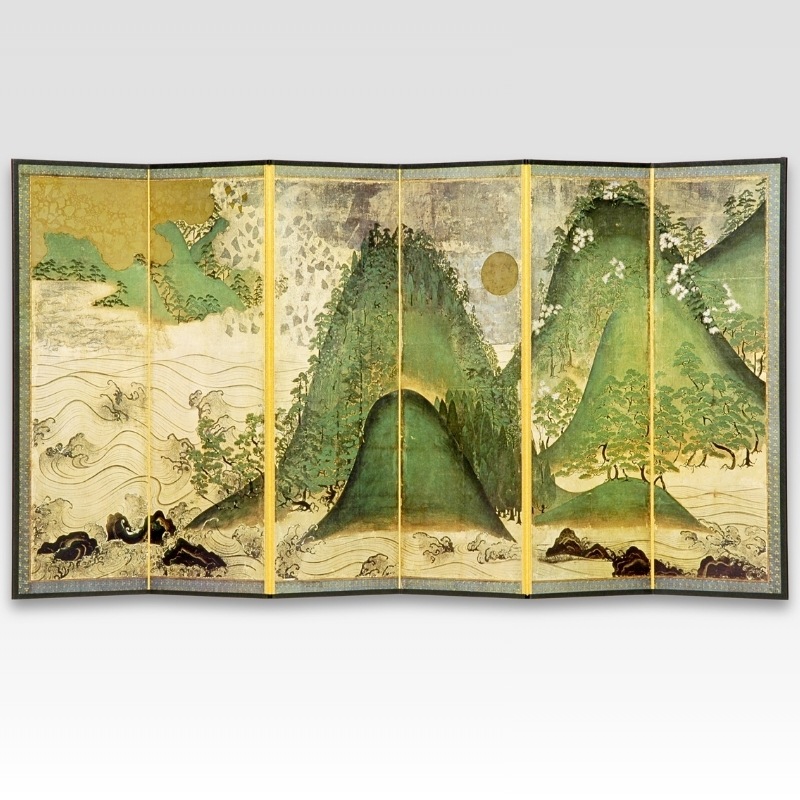 中国美術 堆黄 刻山水人物図 紙筒 文房四宝(ZE806) 縮小屏風〈国宝 日月四季山水図〉京都便利堂オンラインショップ