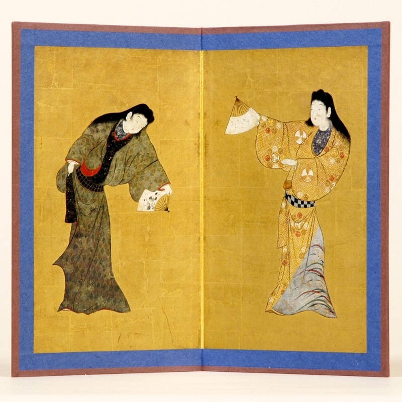 【東7/6】≪zyt1485ジ≫ 印刷大型絵画 幅230cm 高さ160cm 舞踊図屏風柄 浮世絵/扇/和風/壁面/ディスプレイ/店舗 現状品 60421-04 縮小屏風〈重文 舞踊図屏風〉(小)京都便利堂オンラインショップ