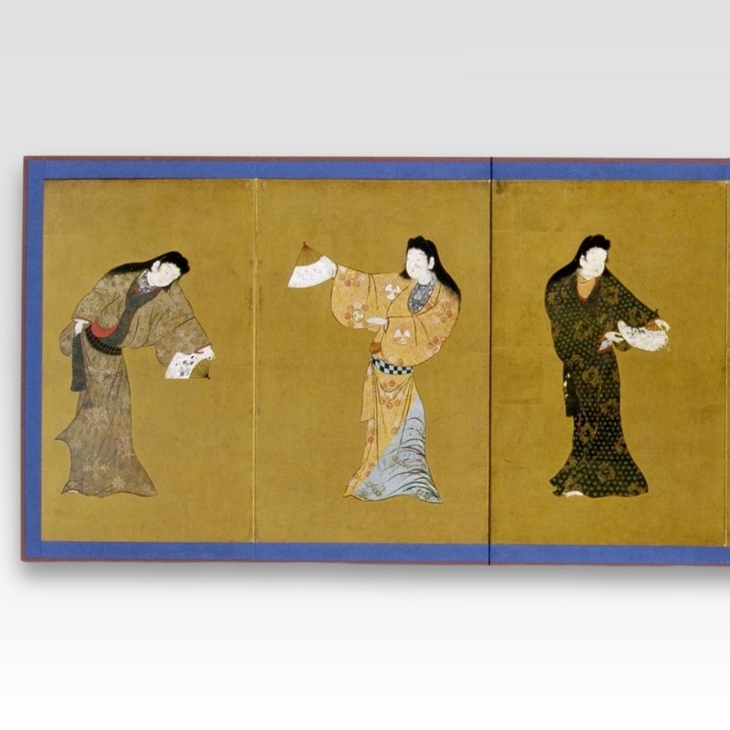 古代 舞踊 日本画 フレーム打ち付け 縮小屏風〈重文 舞踊図屏風〉(大)京都便利堂オンラインショップ