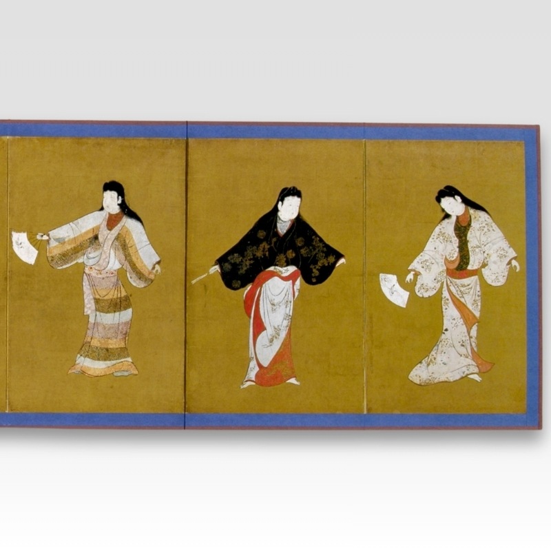 【東7/6】≪zyt1485ジ≫ 印刷大型絵画 幅230cm 高さ160cm 舞踊図屏風柄 浮世絵/扇/和風/壁面/ディスプレイ/店舗 現状品 60421-04 縮小屏風〈重文 舞踊図屏風〉(大)京都便利堂オンラインショップ