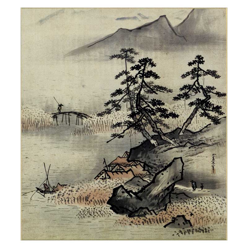 掛軸　久隅守景筆　三幅対　山水図　荘子図　書付共箱　D　R5171 久隅守景 美術書 掛軸 久隅守景筆 三幅対 山水図 荘子図 書付共箱