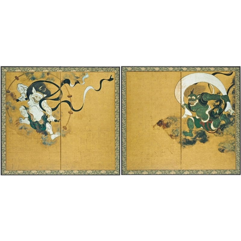 富嶽36景&風神雷神画 高級ウェルカムボード33cm イーゼル付 黄金背景