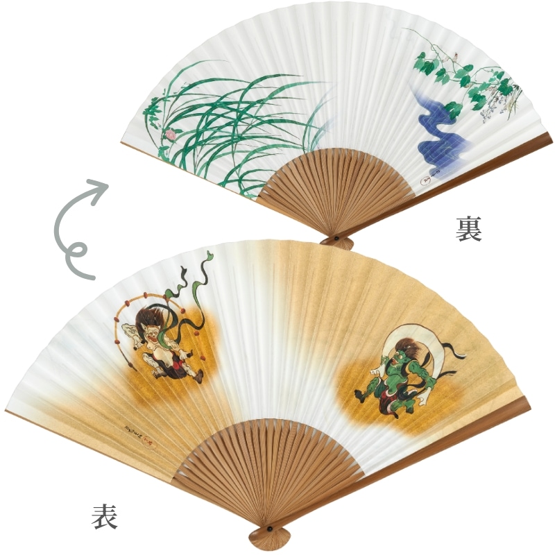 扇子〈風神雷神図・夏秋草図〉 尾形光琳・酒井抱一 (男女兼用)京都便利