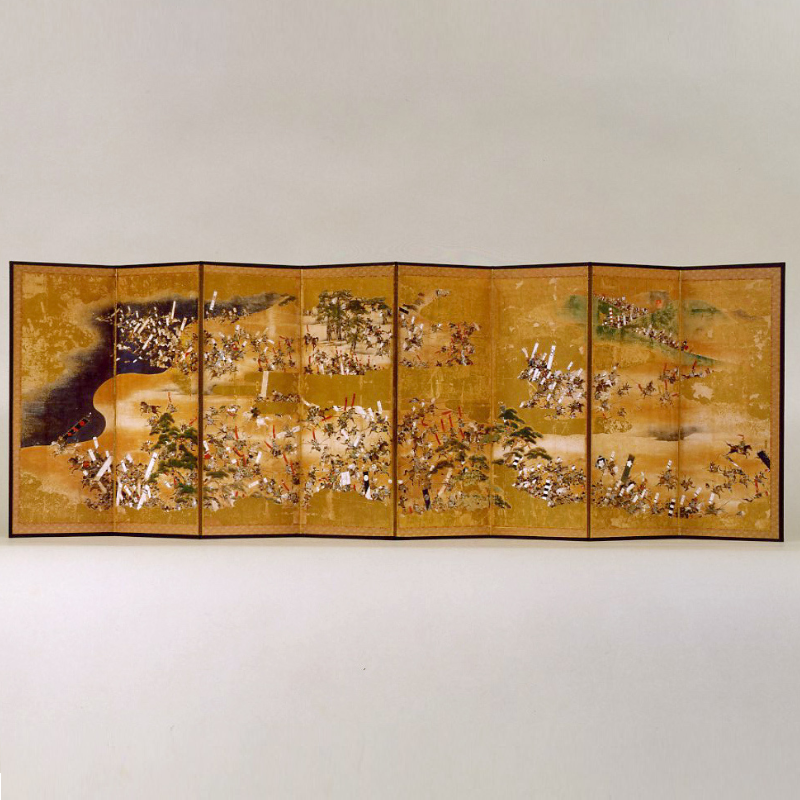 柏原　覚太郎作　【大島】　抽象的な風景画 金色フレーム付き 縮小屏風〈川中島合戦図屏風 〉京都便利堂オンラインショップ