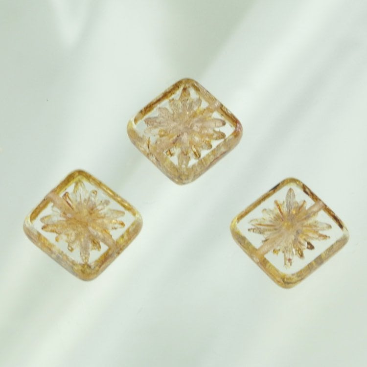 チェコビーズ FP スクエア10mm クリスタルトラバティン ファイアポリッシュ ガラス ビーズ アクセサリー ハンドメイド パーツ 手芸|テーブルカット|チェコビーズ