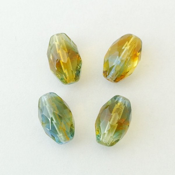 チェコビーズ FP オリーブカット12/ 8mm マルチグリーン ファイアポリッシュ ガラス ビーズ アクセサリー ハンドメイド パーツ 手芸|ファイアポリッシュ変形|チェコビーズ