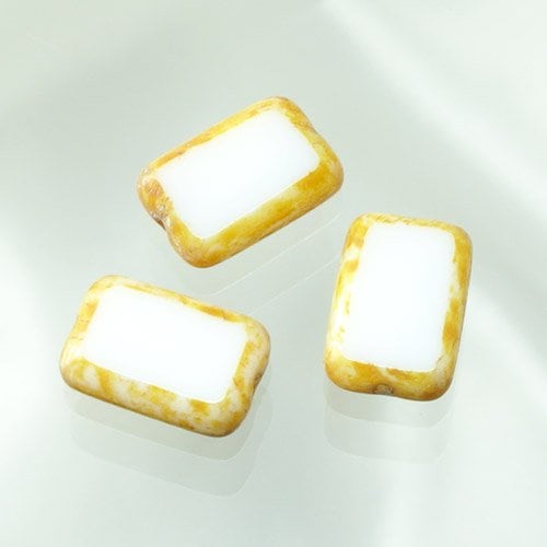 【アウトレット】チェコビーズ ＦＰテーブルカット12/8ミリ チョークホワイトトラバティン【テーブルカット/ファイアポリッシュテーブルカット/12×8mm/アクセサリーパーツ/ハンドメイドパーツ】|テ