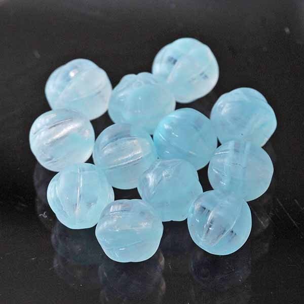 【アウトレット】チェコビーズ パンプキン８ミリ ライトアクア【プレストビーズ変形/パンプキン/8mm/アクセサリーパーツ/ハンドメイドパーツ】|プレストビーズ変形|チェコビーズ