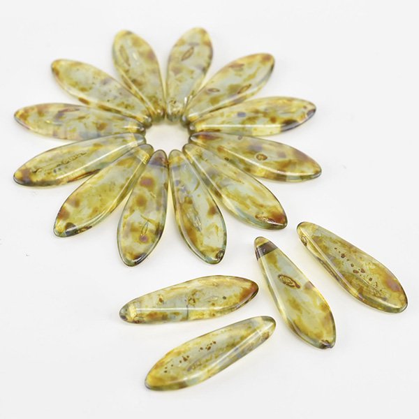 チェコビーズ ダガー 5/1 6mm サファイヤオパールトラバティン 12個 プレストビーズ ガラス ビーズ アクセサリー ハンドメイド パーツ 手芸|プレストビーズ変形|チェコビーズ