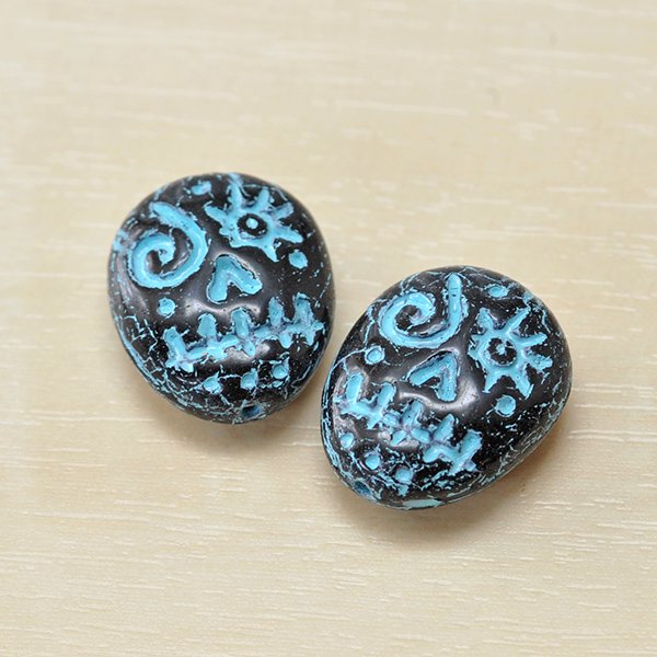 チェコビーズ ファニーフェイス16/13ミリ ブラック・ブルー【プレストビーズ変形/モチーフ/16×13mm/アクセサリーパーツ/ハンドメイドパーツ】|プレストビーズ変形|チェコビーズ