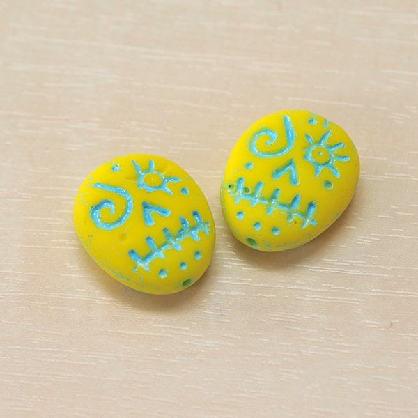 チェコビーズ ファニーフェイス16/13ミリ イエロー・ブルー【プレストビーズ変形/モチーフ/16×13mm/アクセサリーパーツ/ハンドメイドパーツ】|プレストビーズ変形|チェコビーズ