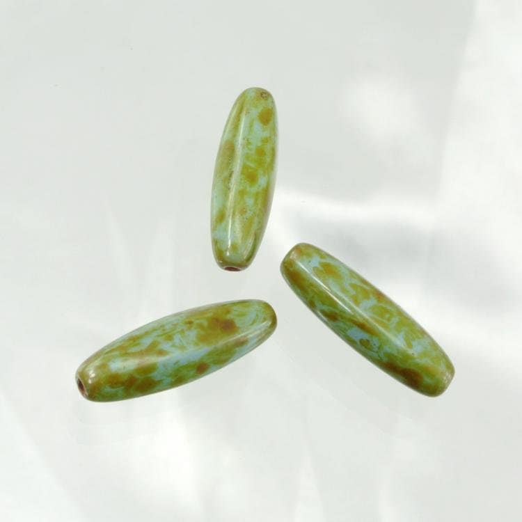 チェコビーズ ロングデーツ22/ 8mm ターコイズトラバティンプレスト ビーズ アクセサリー ハンドメイド パーツ 手芸|プレストビーズ変形|チェコビーズ