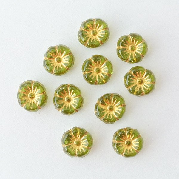 チェコビーズ プラムビーズ9ミリ オリーブ・ゴールド【フラワー&リーフ/プラム/9mm/アクセサリーパーツ/ハンドメイドパーツ】|フラワー&リーフ|チェコビーズ