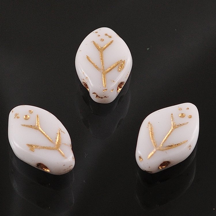チェコビーズ リーフ12/7mm ホワイトゴールド フラワー&リーフ ガラス ビーズ アクセサリー ハンドメイド パーツ 手芸|フラワー&リーフ|チェコビーズ