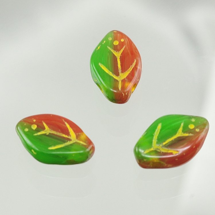 チェコビーズ リーフ12/7mm ジャングルグリーン フラワー&リーフ ガラス ビーズ アクセサリー ハンドメイド パーツ 手芸|フラワー&リーフ|チェコビーズ