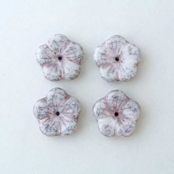 【アウトレット】チェコビーズ フラワー14mm ホワイトパープルラスター【フラワー&リーフ/フラワーその他/アクセサリーパーツ/ハンドメイドパーツ】|フラワー&リーフ|チェコビーズ