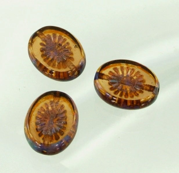 チェコビーズ FP アネモネ14/10mm スモークトパーズトラバティン ファイアポリッシュ ガラス ビーズ アクセサリー ハンドメイド パーツ 手芸|テーブルカット|チェコビーズ