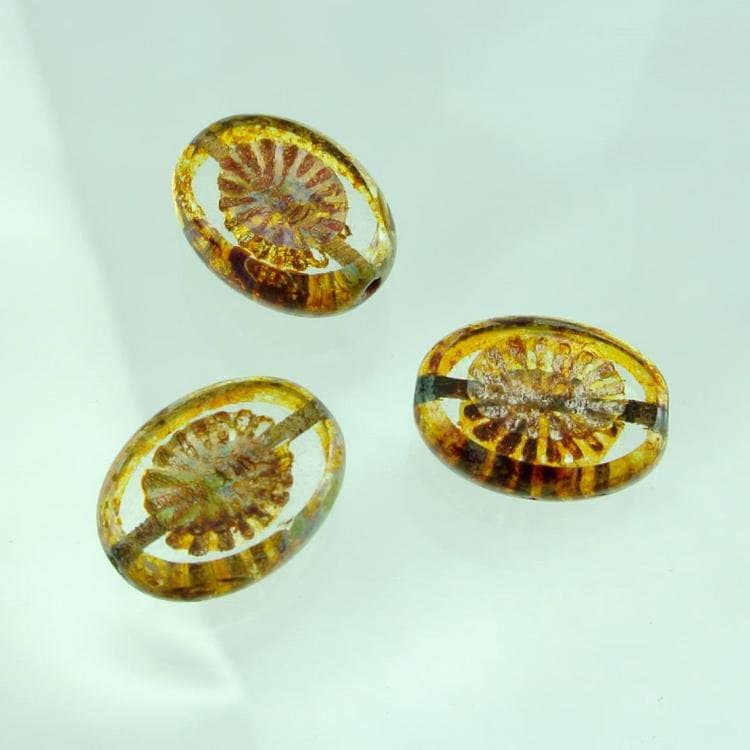 チェコビーズ FP アネモネ14/10mm クリスタルトラバティン ファイアポリッシュ ガラス ビーズ アクセサリー ハンドメイド パーツ 手芸|テーブルカット|チェコビーズ