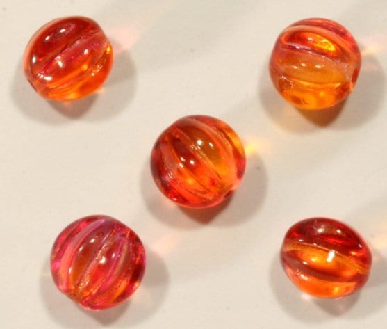 チェコビーズ パンプキン10mm チリレッド プレストビーズ ガラス ビーズ アクセサリー ハンドメイド パーツ 手芸|プレストビーズ変形|チェコビーズ