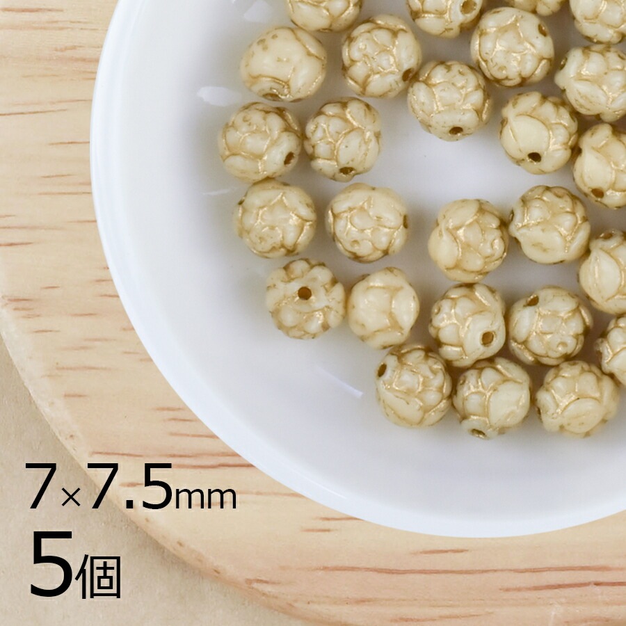 ローズ 薔薇 フラワー ベージュ×Gライン 茶系 ブラウン 5個 7mm×7.5mm ハンドメイド 手芸 材料 ピアス ネックレス 素材 手作り チェコガラス|フラワー&リーフ|チェコビーズ