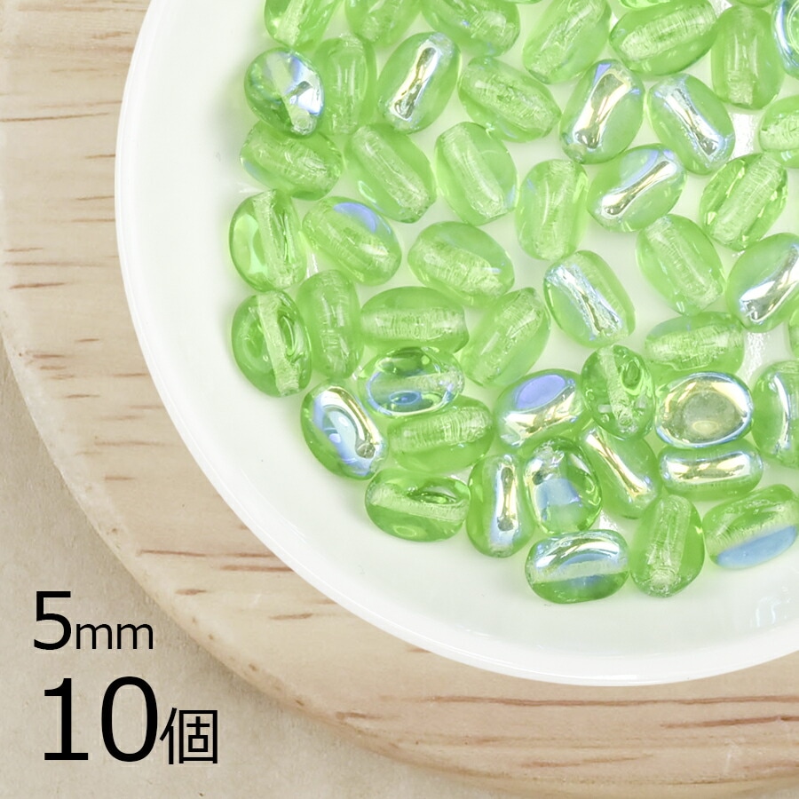 【アウトレット】【10個】3面プレスト オーバル 三角 ペリドットAB 緑系 グリーン 約5mm ハンドメイド 手芸 材料 ピアス ネックレス チェコガラス|チェコビーズ
