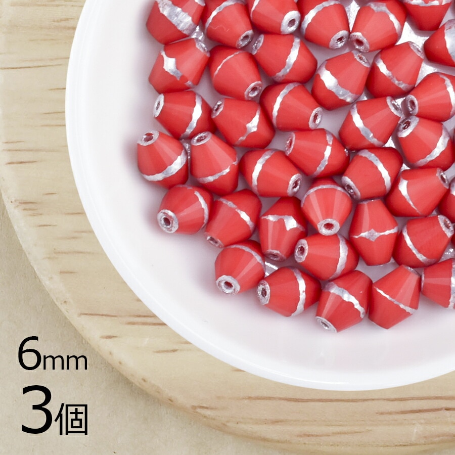 【3個】チェコビーズ ナツメカット ナツメ 樽型 レッド×シルバーライン 赤系 レッド 約6mm ハンドメイド 手芸 材料 ピアス ネックレス チェコガラス|チェコビーズ