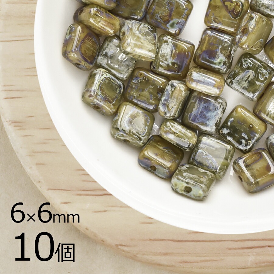 【10個】チェコビーズ スクエア 四角 ダスティーグレー柄 グレー系 グレイ 約6mm×6mm ハンドメイド 手芸 材料 ピアス ネックレス チェコガラス|チェコビーズ